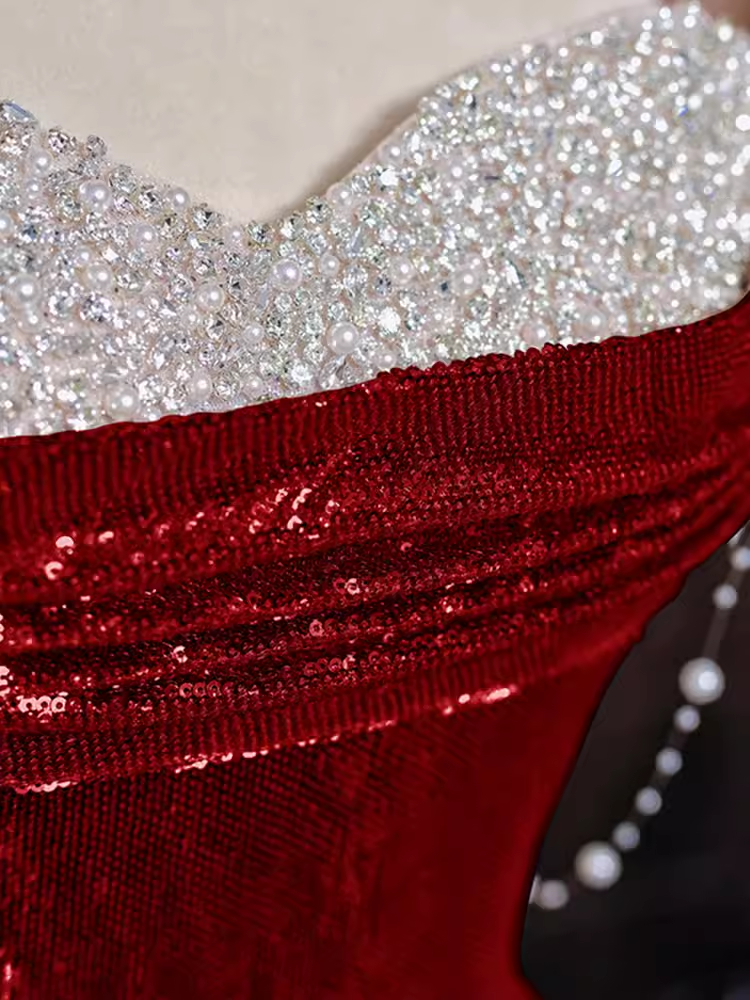 Sexy Mermaid Burgundy Sequin Long Classy Prom Dress