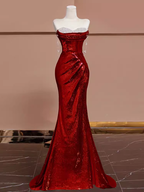 Sexy Mermaid Burgundy Sequin Long Classy Prom Dress