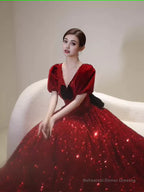 Sexy A line Burgundy Sequin Prom Dresses Evening Dress