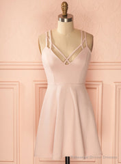 Sexy A-Line Criss-Cross Straps Light Pink Satin Homecoming Dresses With Pleats