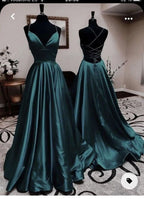Sexy A Line Dark Green Satin Backless Classy Prom Dress 21Th Birthday Outfit