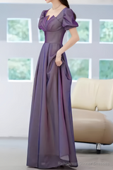 Sexy A line Grape Sequin Prom Dress Long Prom Dresses
