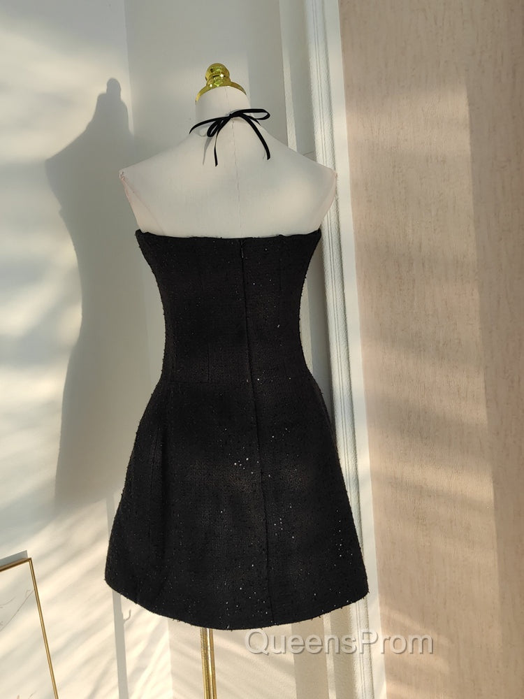 Sexy A Line Halter Black Holiday Dress Travel Vacation Dress Short Birthday Dress Secondary image
