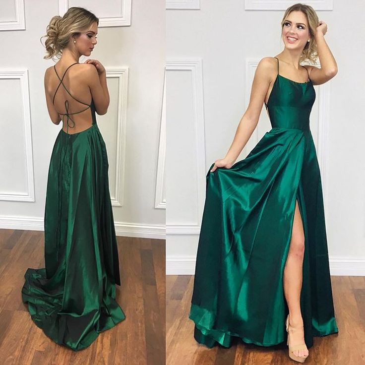 Sexy A Line Halter Dark Green Satin Long Classy Evening Gowns Classy Prom Dress