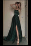 Sexy A Line Halter Dark Green Satin Long Classy Evening Gowns Classy Prom Dress