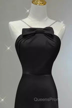Sexy A Line Halter Long Black Satin Evening Prom Dress