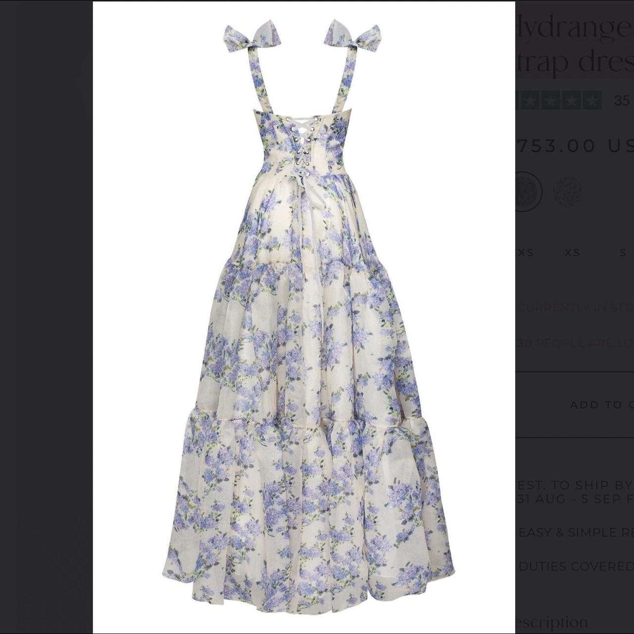 Sexy A Line Long Blue Floral Classy Prom Dress Blue And White Party Dress