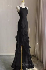 Sexy A Line Long Senior Chiffon Black Evening Prom Dress Formal Dress