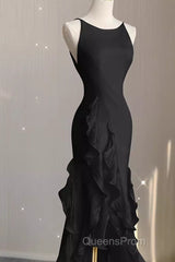 Sexy A Line Long Senior Chiffon Black Evening Prom Dress Formal Dress