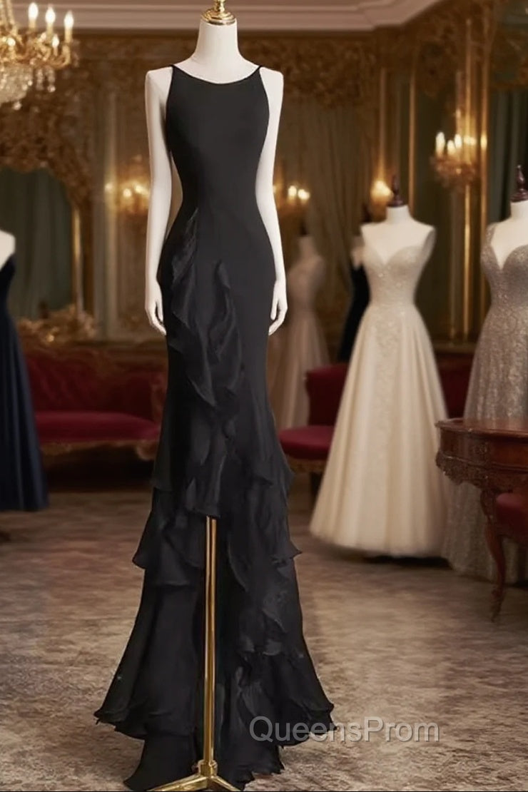 Sexy A Line Long Senior Chiffon Black Evening Prom Dress Formal Dress Main image