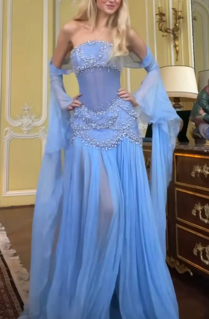 Sexy A Line Off The Shoulder Maxi Long Party Light Blue Chiffon Classy Prom Dress Classy Evening Dress