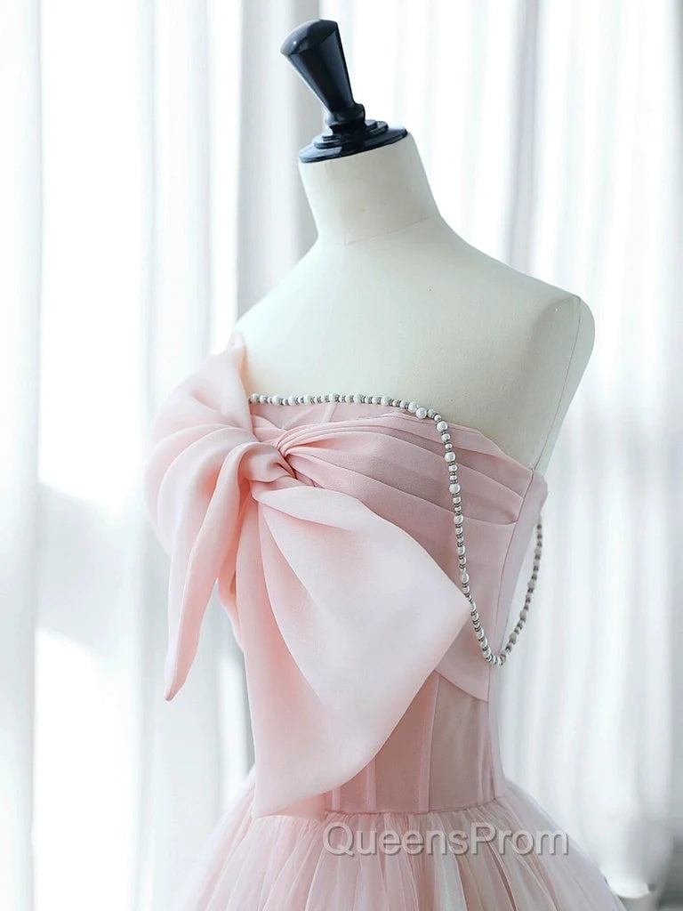 Sexy A-Line Pink Tulle Long Evening Prom Dress