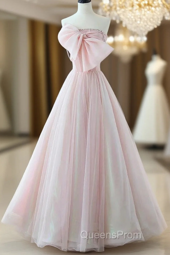 Sexy A-Line Pink Tulle Long Evening Prom Dress Main image