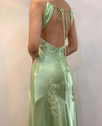 Sexy A Line Sage Green Satin Classy Prom Dress 21Th Birthday Outfit