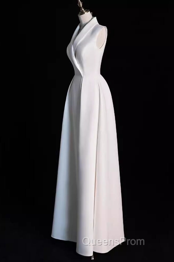 Sexy A Line Satin Party Dress Long White Evening Prom Dress Secondary image