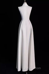 Sexy A Line Satin Party Dress Long White Evening Prom Dress