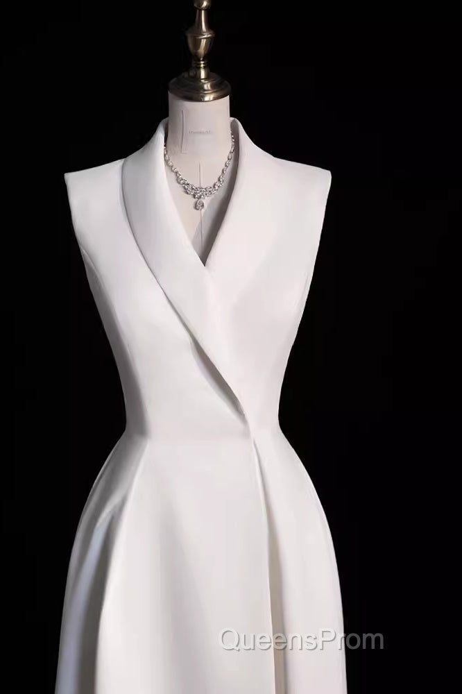 Sexy A Line Satin Party Dress Long White Evening Prom Dress