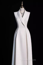 Sexy A Line Satin Party Dress Long White Evening Prom Dress