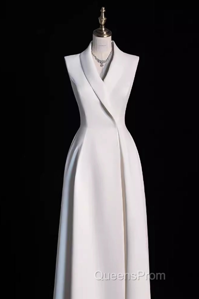 Sexy A Line Satin Party Dress Long White Evening Prom Dress