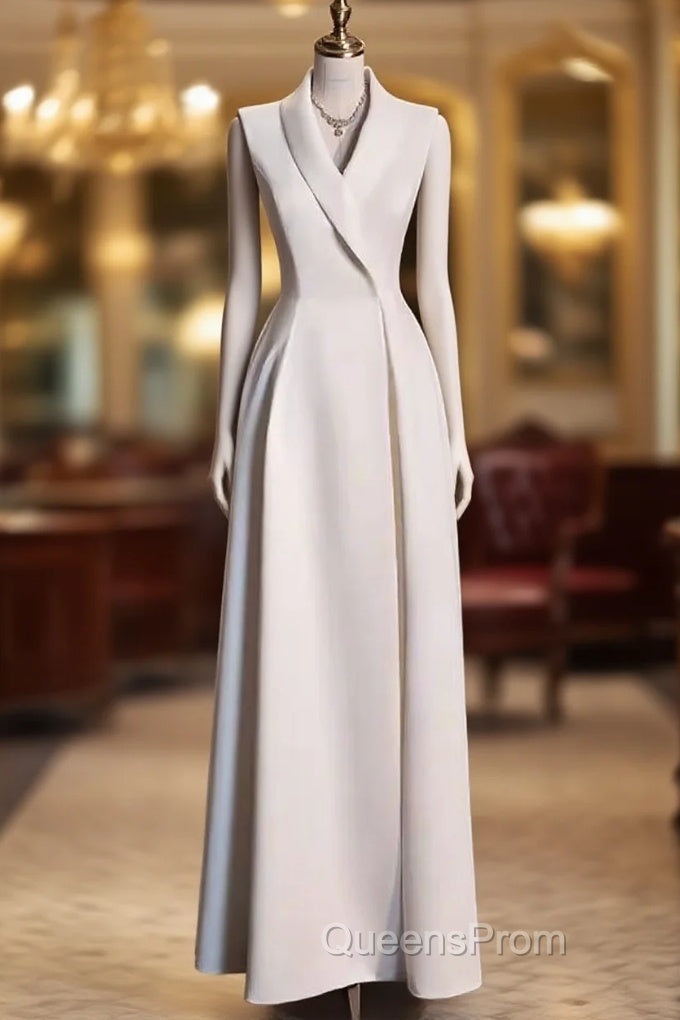 Sexy A Line Satin Party Dress Long White Evening Prom Dress Main image