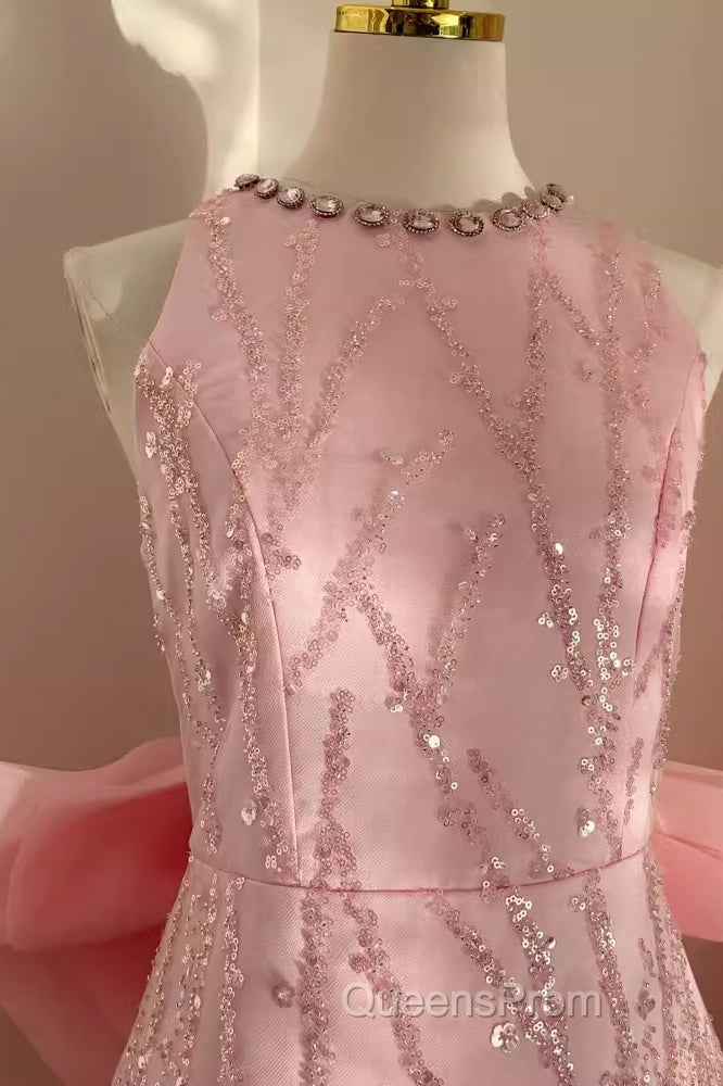 Sexy A Line Scoop Pink Sequin Travel Vacation Dress Short Birthday Dress