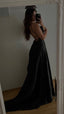 Sexy A Line Spaghetti Straps Black Long Classy Prom Dress