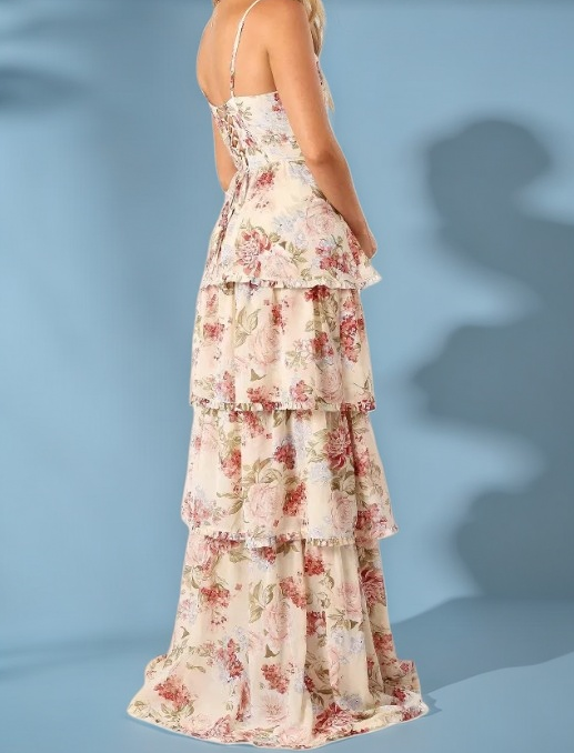 Sexy A Line Spaghetti Straps Floor Length Floral Classy Evening Dress Chiffon Classy Prom Dress