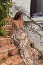 Sexy A Line Spaghetti Straps Floor Length Floral Classy Evening Dress Chiffon Classy Prom Dress