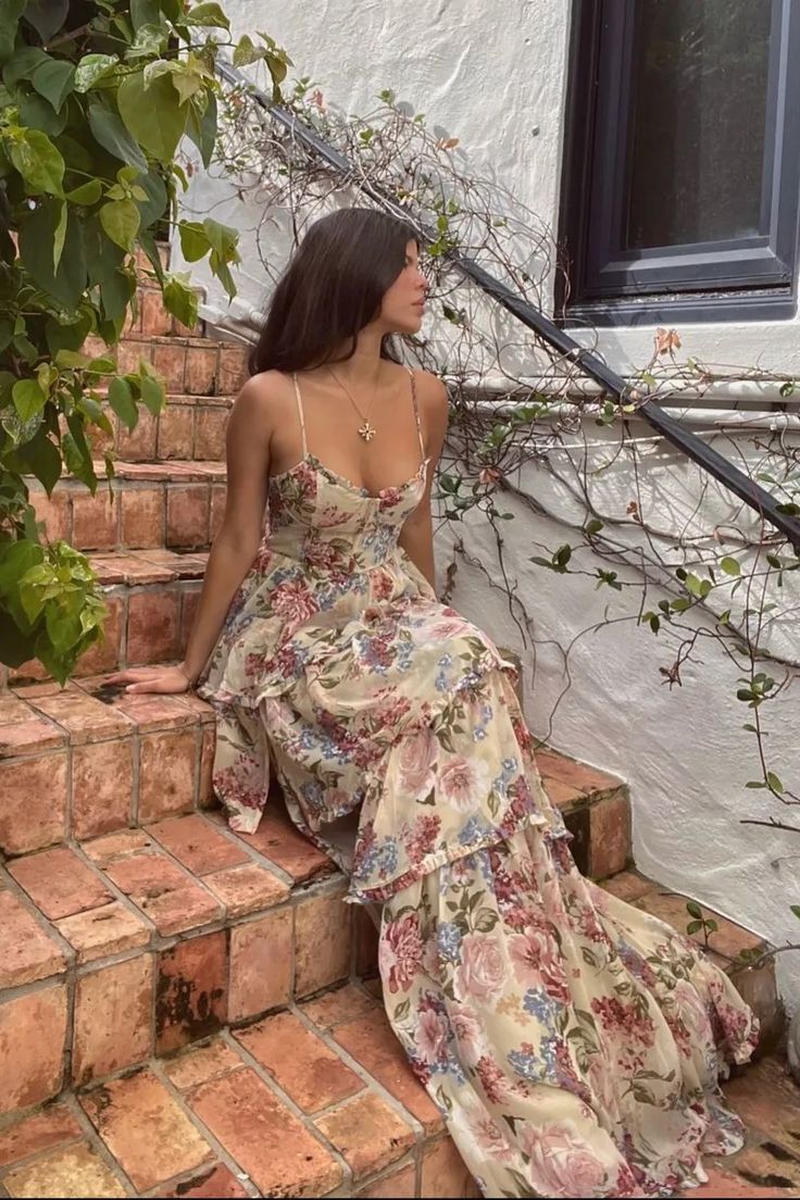Sexy A Line Spaghetti Straps Floor Length Floral Classy Evening Dress Chiffon Classy Prom Dress