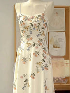 Sexy A Line Spaghetti Straps Ivory Floral Satin Classy Prom Dress Birthday Outfits Classy Evening Gown