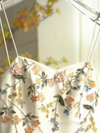 Sexy A Line Spaghetti Straps Ivory Floral Satin Evening Prom Dress Birthday Outfits Evening Gown