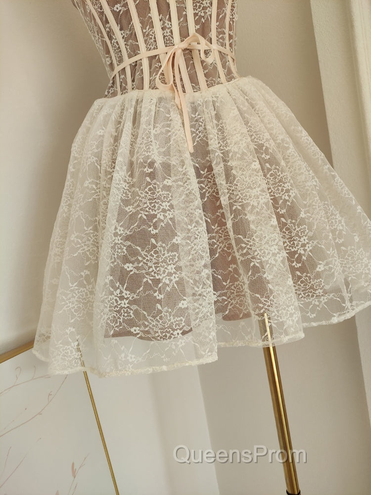 Sexy A Line Spaghetti Straps Lace Holiday Dress Travel Vacation Dress Short Birthday Dress