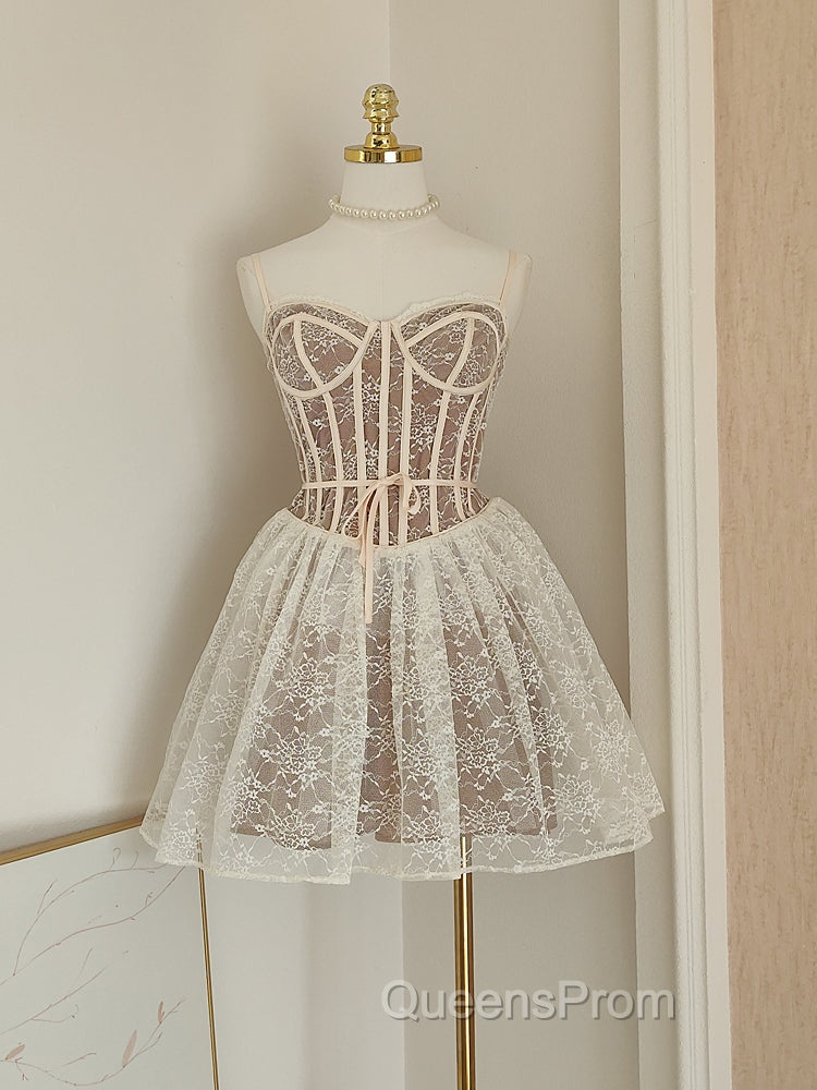 Sexy A Line Spaghetti Straps Lace Holiday Dress Travel Vacation Dress Short Birthday Dress