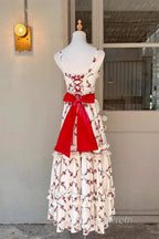 Sexy A Line Square Neckline Sleeveless WomenS Red Floral Holiday Dress Vacation Dress Birthday Dress