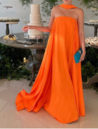 Sexy A Line Strapless Chiffon Organge Long Classy Prom Dress