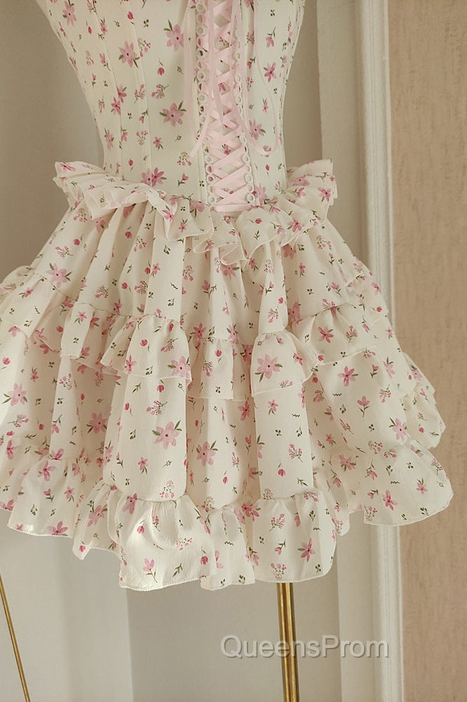 Sexy A Line Strapless Floral Holiday Dress Travel Vacation Dress Short Chiffon Birthday Dress Secondary image