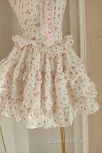 Sexy A Line Strapless Floral Holiday Dress Travel Vacation Dress Short Chiffon Birthday Dress