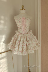 Sexy A Line Strapless Floral Holiday Dress Travel Vacation Dress Short Chiffon Birthday Dress