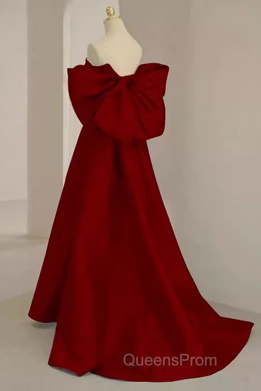 Sexy A Line Strapless Red Long Evening Prom Dress