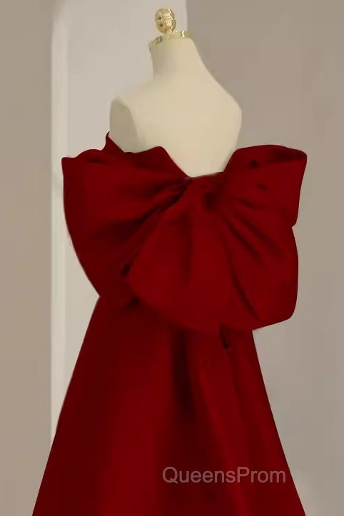 Sexy A Line Strapless Red Long Evening Prom Dress