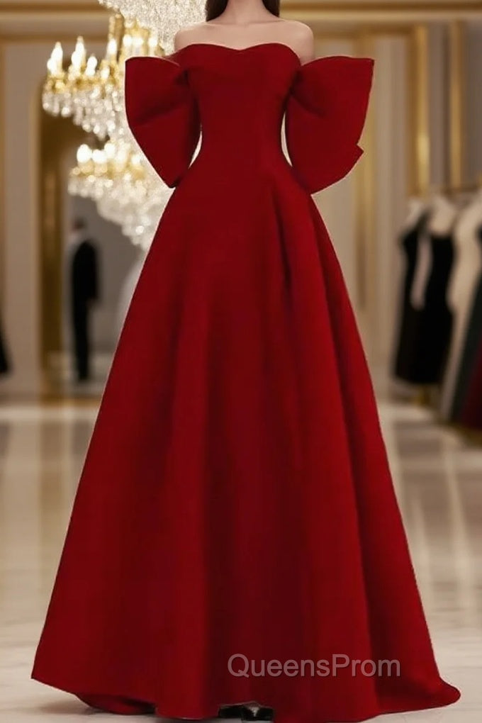 Sexy A Line Strapless Red Long Evening Prom Dress Main image