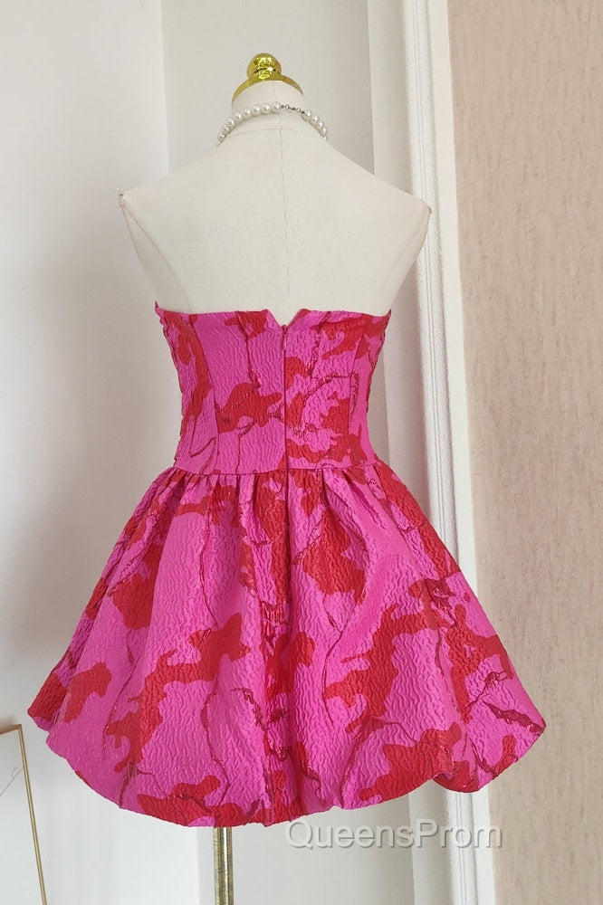Sexy A Line Strapless Satin Pink Floral Vacation Dress Short Birthday Dress Secondary image