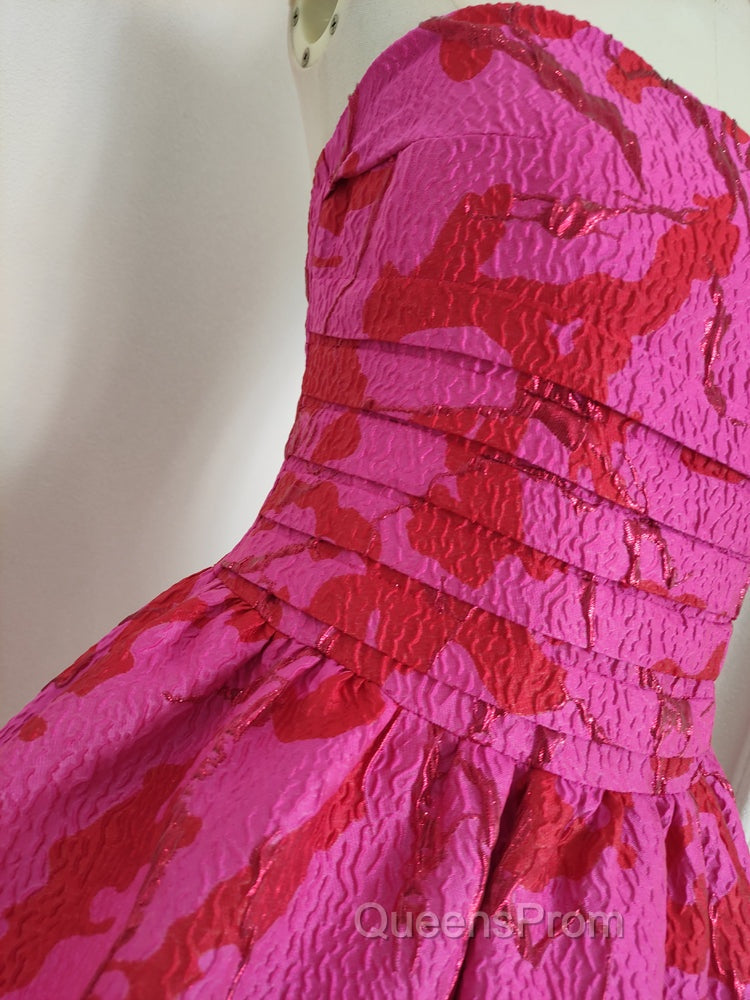 Sexy A Line Strapless Satin Pink Floral Vacation Dress Short Birthday Dress