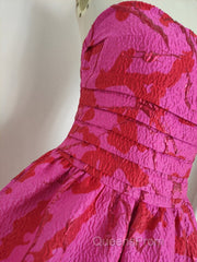 Sexy A Line Strapless Satin Pink Floral Vacation Dress Short Birthday Dress