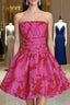 Sexy A Line Strapless Satin Pink Floral Vacation Dress Short Birthday Dress