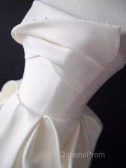 Sexy A Line Strapless Satin White Tea Length Wedding Dress Brides Dress