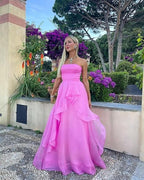 Sexy A Line Strapless Sleeveless Party Dress Pink Classy Prom Dress