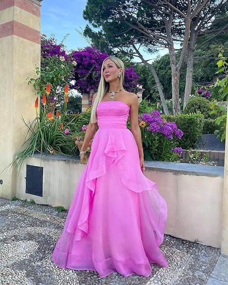 Sexy A Line Strapless Sleeveless Party Dress Pink Classy Prom Dress