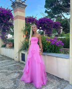 Sexy A Line Strapless Sleeveless Party Dress Pink Classy Prom Dress