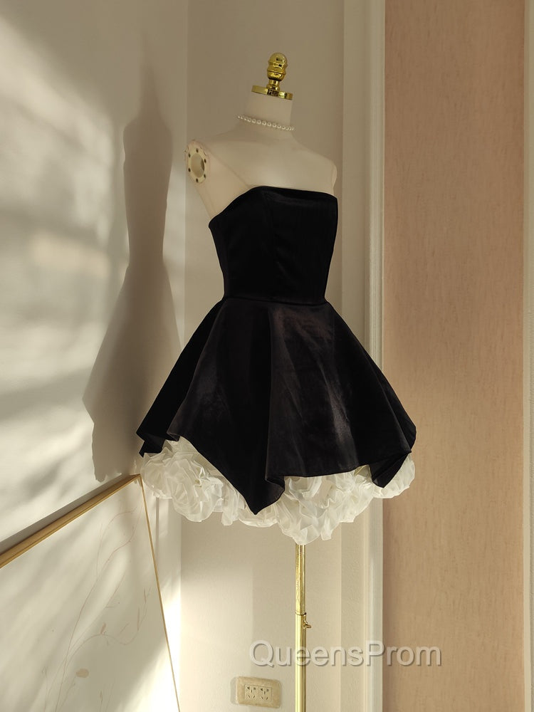 Sexy A Line Strapless Velvet Black Holiday Dress Travel Vacation Dress Short Birthday Dress